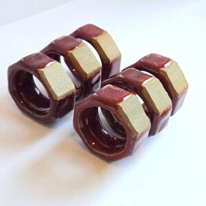 Set of 6 Handcrafted Ceramic Octagonal Napkin Rings Deep Red Glazed Stoneware